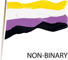 Vector Non-binary flag. Simple LGBT symbol flies in the wind.