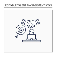 Goal agreement employee line icon. Official documented employment. Goals achievement. Employee works on laptop. Hardworking. Talent management concept. Isolated vector illustration.Editable stroke