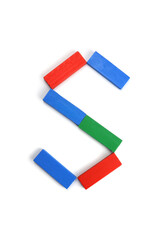 Letter S of the English alphabet from the color blocks of the constructor
