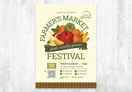 Farmers Market Flyer for With Fruits and Vegetable for Vegan Vegetarian Poster