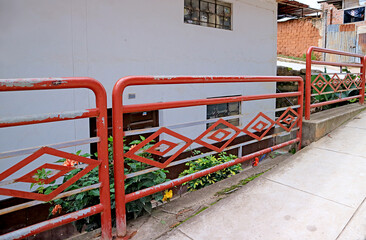 Pedestrian Bridge Railing in the Town of Chachapoyas, Depicting an Iconic Geometric Pattern found at Kuelap Archaeological Site, Amazonas Region, Peru