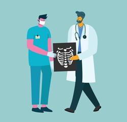 Group of doctors and nurses and medical staff. Medical team concept in flat design people character.