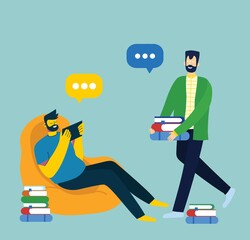 vector set of students with gadgets and books