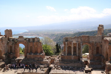Taormina ancient theater on the Mediterranean Sea, Sicily Italy