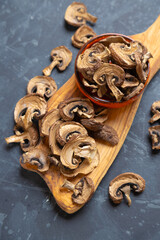 Dried button mushrooms, healthy food ingredient
