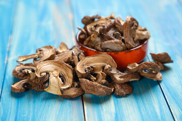Dried button mushrooms, healthy food ingredient
