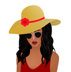 Woman in summer hat. vector illustration