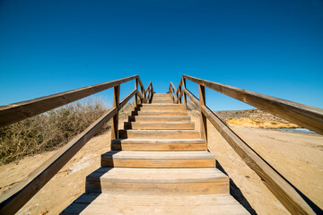 Fototapeta premium Wooden ladder going up from the beach