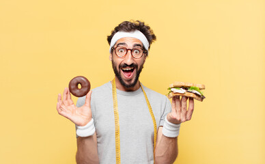 young crazy bearded athlete surprised expression
