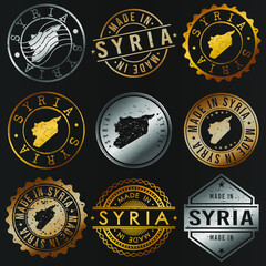 Syria Business Metal Stamps. Gold Made In Product Seal. National Logo Icon. Symbol Design Insignia Country.