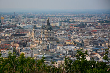 Fototapeta na wymiar Budapest, Hungary - June 20, 2019: Panoramic view to the city from Citadella