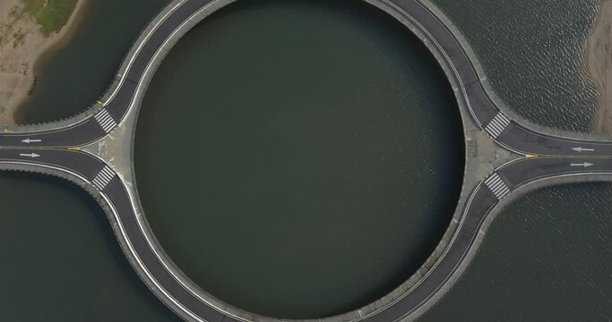 View from the drone of a round bridge in Uruguay