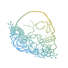 Skull Rose Flower with Vintage Cranium Design. Head Skeleton Floral frame ornament vector style. Decoration Design Wreat illustration.