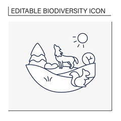Temperate forest line icon.Forest found between tropical,boreal regions,located in temperate zone. Living place for different animals.Biodiversity concept. Isolated vector illustration.Editable stroke