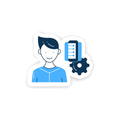 Fototapeta premium Information management sticker. Collect, manage, preserve, store and deliver information badge for design. Information overload vector emblem