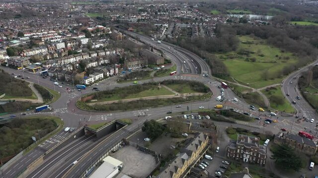 top down shot of city roundabout