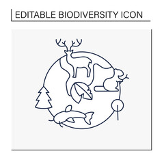 Biodiversity line icon.Variety,life variability on Earth. Different animals,plants kinds. Underwater ecosystem.Earth protection concept. Isolated vector illustration.Editable stroke