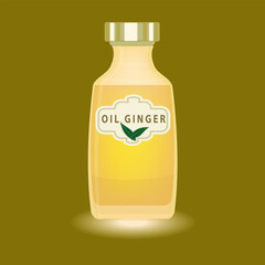 Ginger oil in a transparent bottle - vector. Healthy food concept.