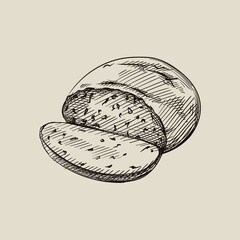 Hand drawn sketch of Multigrain Bread on a white background. Bread. Bakery	
