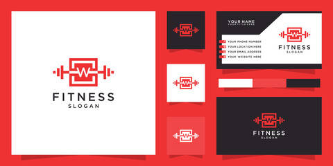 Letter w fitness logo and business card template