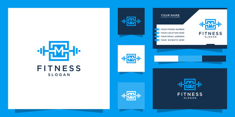 Letter m fitness logo and business card template
