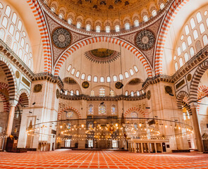 Interior of Suleymaniye Mosque in Istanbul, Turkey