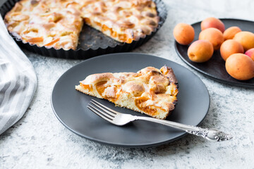 Homemade apricot tart on a table