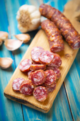 Slices of cured meat sausage