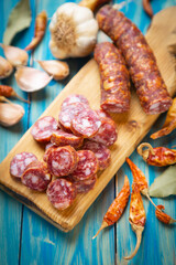 Slices of cured meat sausage
