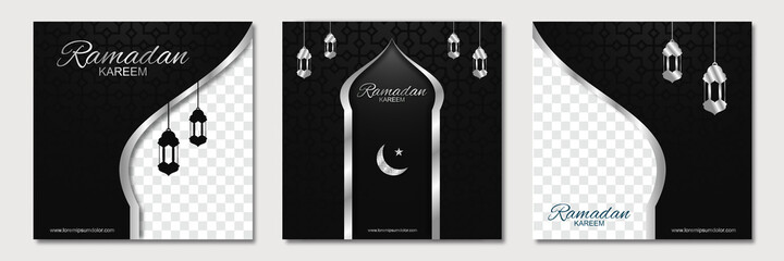 Set of ramadan square banner template design with a place for photos. Suitable for social media post. Vector illustration