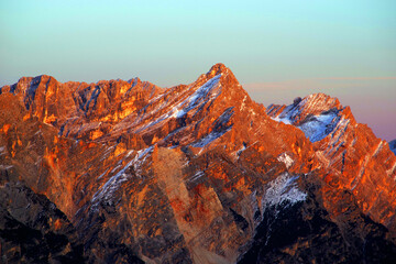 Scenic sunset landscape in the Dolomites, Italy, Europe