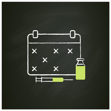 Schedule chalk icon. Vaccination graph. Cosmetic injection schedule. Beauty cosmetic procedure concept. Isolated vector illustration on chalkboard