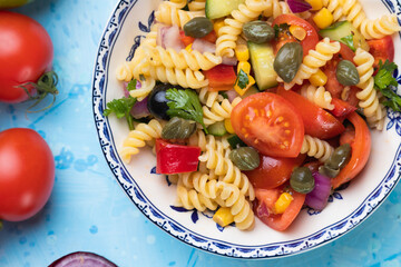 Pasta and fresh vegetables salad
