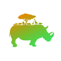 Rhino Illustration African Safari. Silhouette Clip Art Vector African Animals Design Landmark.