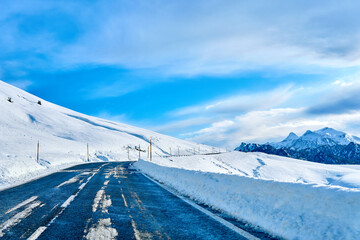 road in the snowy mountains
