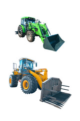 Front loaders for use in various areas of modern production. Isolated on white