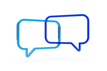Two empty blue speech bubbles or balloons over white background, social network chat, communication or dialogue concept template