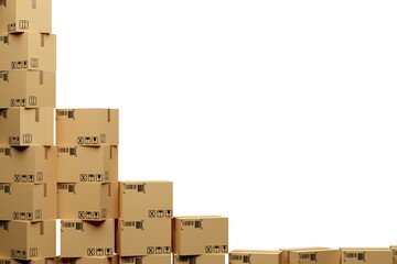 Frame or border of stacked carton cardboard boxes over white background, freight, cargo, delivery or storage concept