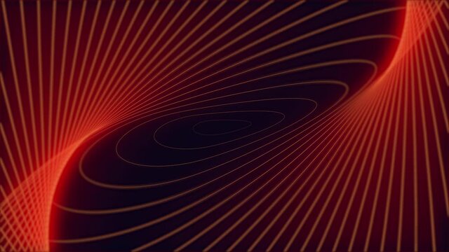 Loopable abstract digital neon geometric tunnel background. 4K futuristic sparkling animation pattern that moves forward with orange and red colors on dark Technology and cyber concept with copy space