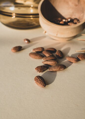 Close up of healthy raw almonds with skin