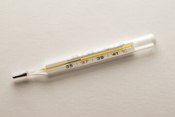 Medical thermometer on a white background. Temperature readings are normal.