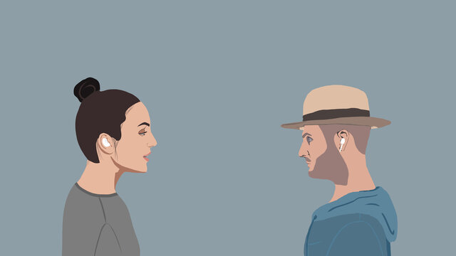 people discussing headphones
