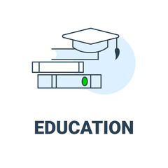 Education icon. Simple vector icon with books and cap. Online training and education symbol. Getting an education.