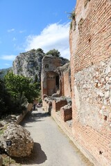 Taormina ancient theater on the Mediterranean Sea, Sicily Italy