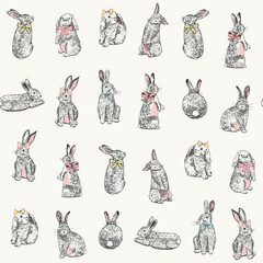 Easter rabbits seamless vector pattern