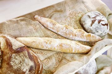 Fresh bread and pastries in bakery