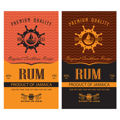 collection of rum labels with yacht and helm in retro style - obrazy, fototapety, plakaty