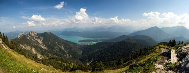 Fototapeta na wymiar Panorama view from Heimgarten mountain in Bavaria, Germany