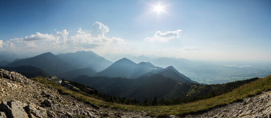 Panorama view from Heimgarten mountain in Bavaria, Germany
