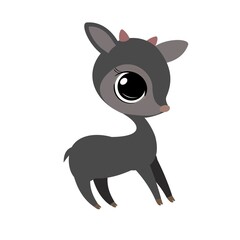 Little goat cub. Isolated object on a white background. Cheerful kind animal child. Cartoons flat style. Funny. Vector
